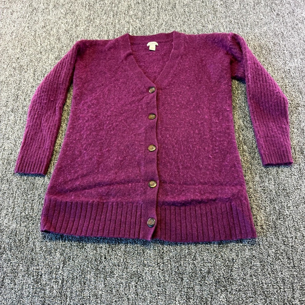 L.L.Bean Cardigan Sweater Womens Medium Purple Wool Knitwear V Neck Button Front